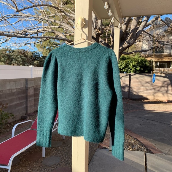 J Crew forest green puffy shoulders alpaca blend sweater size S - Picture 3 of 14